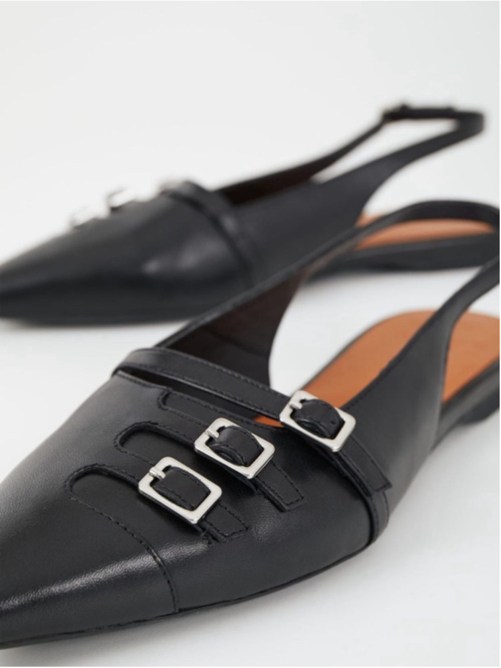 VAGABOND SHOEMAKERS Hermine Black Leather Multi-Buckle Slingback Flats EU 38 new